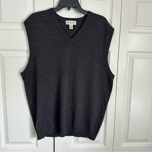 Pronto Uomo Sweater Vest Mens XL Gray Merino Wool V-Neck Grandpa Academia Preppy